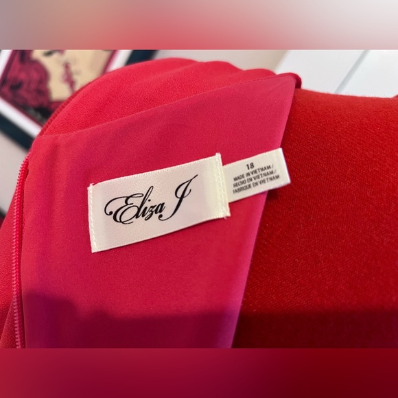 NWT Eliza J Red Ruched Cocktail Wedding Guest Fit & Flare Midi Dress 18 - Picture 11 of 15
